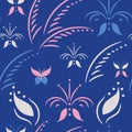 Seamless abstract pattern with butterflies on dark blue