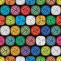 Seamless abstract pattern of colorful yarn balls, vector Royalty Free Stock Photo