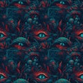 Danger mystery eyes on blue background. AI generative illustration