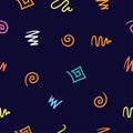 Seamless abstract pattern on dark background. Vector image. Doodle style. Royalty Free Stock Photo