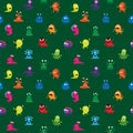 Seamless abstract pattern with different colored monsters