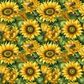 Field of blooming sunflowers with bees background. AI generative illustration Royalty Free Stock Photo