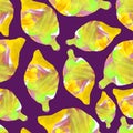 Seamless abstract pattern. Fruits are made in the technique of a collage of watercolor background. Drawn by hand. Decorative lemon