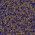 Seamless abstract pattern of Golden swirls on a blue background