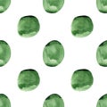 Seamless abstract pattern with green watercolor spots, stains in polka dots style. Watercolor background for textile, wrapping,