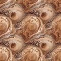 Jupiter planet in outer space close-up, texture of brown gas clouds. AI generative illustration