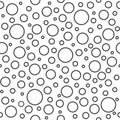 Seamless abstract pattern of little and big circles with black outline on white background. Foam bubbles Royalty Free Stock Photo