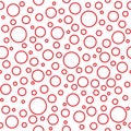 Seamless abstract pattern of little and big circles with red outline on white background. Foam bubbles Royalty Free Stock Photo