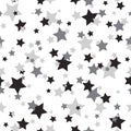 Seamless abstract pattern with little sharp black and grey stars on white background. Royalty Free Stock Photo