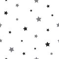 Seamless abstract pattern with little sharp black and grey stars on white background. Vector illustration Royalty Free Stock Photo