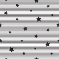 Seamless abstract pattern with little sharp black stars and lines on white background Royalty Free Stock Photo