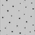 Seamless abstract pattern with little sharp black stars and lines on white background Royalty Free Stock Photo