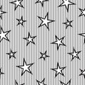 Seamless abstract pattern with little sharp black stars and lines on white background Royalty Free Stock Photo