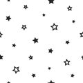 Seamless abstract pattern with little sharp black stars on white background. Vector illustration Royalty Free Stock Photo