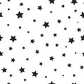 Seamless abstract pattern with little sharp black stars on white background. Vector illustration Royalty Free Stock Photo