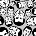 Seamless abstract pattern male faces. Monochrome vector background for concepts of masculinity, identity, crowd, or modern art Royalty Free Stock Photo