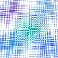 Seamless abstract pattern with a mesh image. Wavy, sinusoidal blue, turquoise, purple lines and spots on a white background.