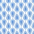 Seamless abstract pattern in oriental style. Watercolor background with blue paisley ornamet for textile