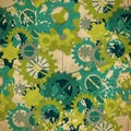 Seamless abstract pattern of pastel green gear in vintage style