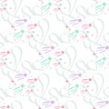 Seamless abstract pattern with pink and blue sharp stars on white background. Vector illustration. Vector fireworks illustration. Royalty Free Stock Photo