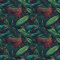 Red-eyed tree frogs in rain forest. AI generative illustration