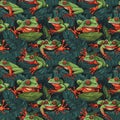 Red-eyed tree frogs in rain forest. AI generative illustration