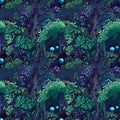 Ripe blueberry and bilberry-bush growing in forest. AI generative illustration