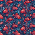 School of orange glass fish surrounding a coral formation. AI generative illustration