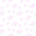 Seamless abstract pattern of small contour pink hearts. Hand drawn doodle background, texture for Valentine\'s day