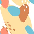 Seamless abstract pattern with spots and dots. Blue, beige, pink colors. Avan-garde cute cartoon background.