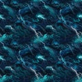 Top view dark blue sea water big waves. AI generative illustration