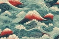 Japanese-style Waves Pattern, Abstract and Seamless, Generative AI Royalty Free Stock Photo