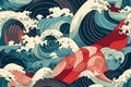 Japanese-style Waves Pattern, Abstract and Seamless, Generative AI Royalty Free Stock Photo