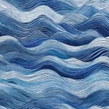 Seamless Abstract playful hand drawn fine line watercolor stripes rolling hills landscape in indigo blue and or nautical