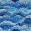 Seamless Abstract playful hand drawn fine line watercolor stripes rolling hills landscape in indigo blue and or nautical