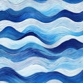 Seamless Abstract playful hand drawn fine line watercolor stripes rolling hills landscape in indigo blue and or nautical