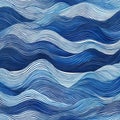 Seamless Abstract playful hand drawn fine line watercolor stripes rolling hills landscape in indigo blue and or nautical