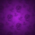 Seamless abstract rosebuds and leaves in purple shades blurred