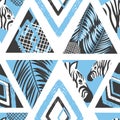 Seamless abstract tropical pattern. Vector geometric trendy background with zebra