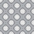 Seamless abstract vector background. Monochrome pattern of squares, white and black curly lines on a gray background Royalty Free Stock Photo