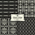 Seamless abstract vector ethnic pattern collection in monochrome