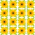 Seamless abstract vector sunflowers pattern. Flowers ornament in retro style.