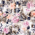 Seamless Abstract Watercolor digital flower  pattern on background Royalty Free Stock Photo