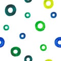 seamless abstract watercolor pattern with multicolored circles in green, yellow and  blue color Royalty Free Stock Photo