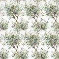 Seamless abstract watercolor pattern with olive tree on a white background. Fabric, wrapping paper. Generative AI Royalty Free Stock Photo