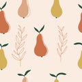 Seamless aesthetic pattern with orange pear. Modern fresh fruit background. Vector print for fabric, wallpaper, packaging paper Royalty Free Stock Photo