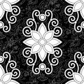 Seamless Aesthetic Pattern with Ornate Mystical Flower on Black