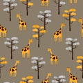 Seamless Africa pattern with cute giraffes and trees