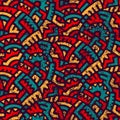 Seamless african pattern. Ethnic and tribal motifs. Orange, red, yellow, blue and black colors. Grunge texture. Vintage print for Royalty Free Stock Photo