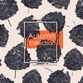 Seamless aged black autumn leaves print. Vector monochrome illustration on light background. Original floral pattern.